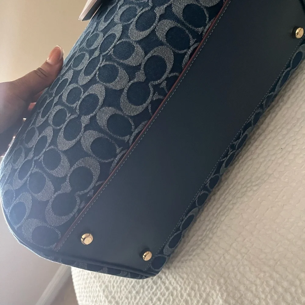 Coach Signature Dome Satchel in Navy with Tan Trim - Large Rowan - Picture 5 of 9